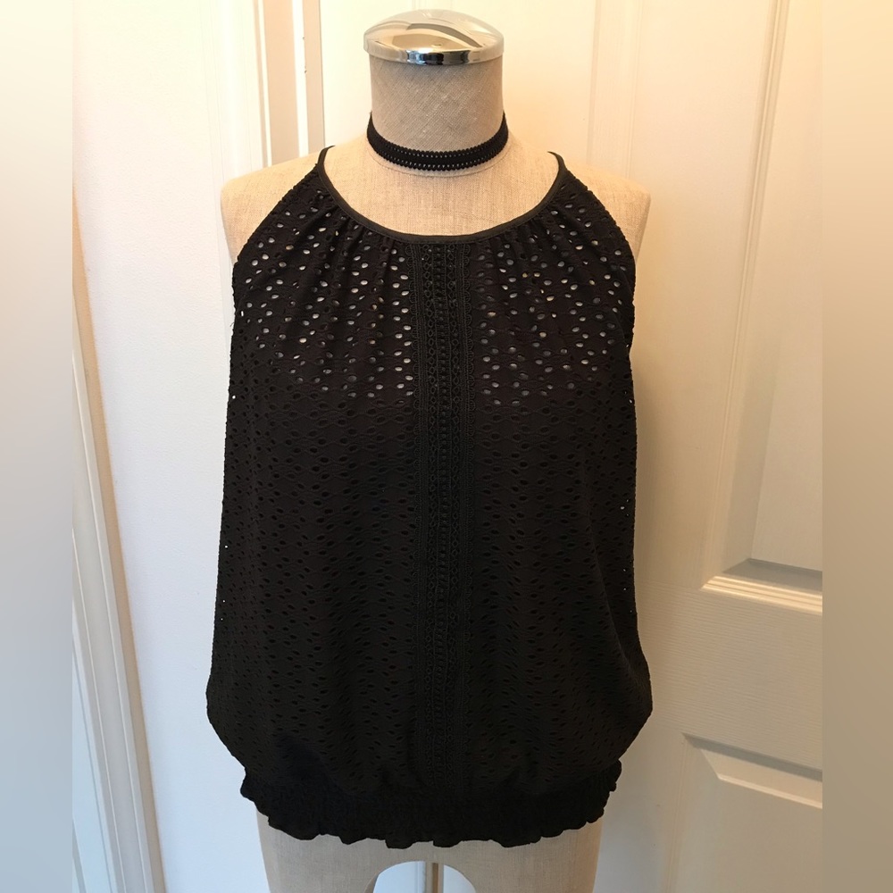 WHBM black eyelet halter top